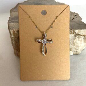 Gold Vermeil Sterling Silver 925 Single Diamond Cross Pendant Necklace 18" Chain